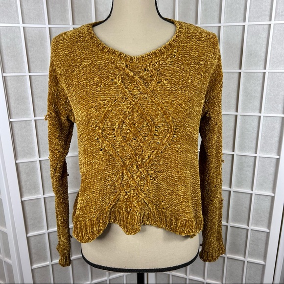 LOVE ON A HANGER Mustard Yellow Popcorn Knit Sweater | Size Small - Picture 1 of 11